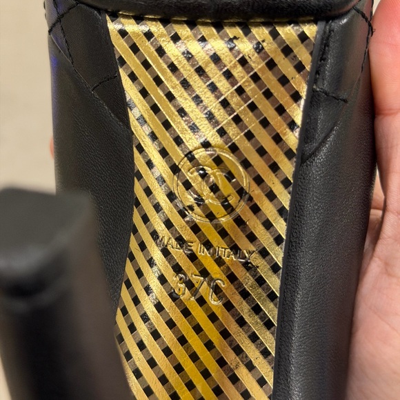 Chanel Black Leather CC Cap Toe Lace Up Platform Ankle Boots Size 37C - Picture 10 of 11